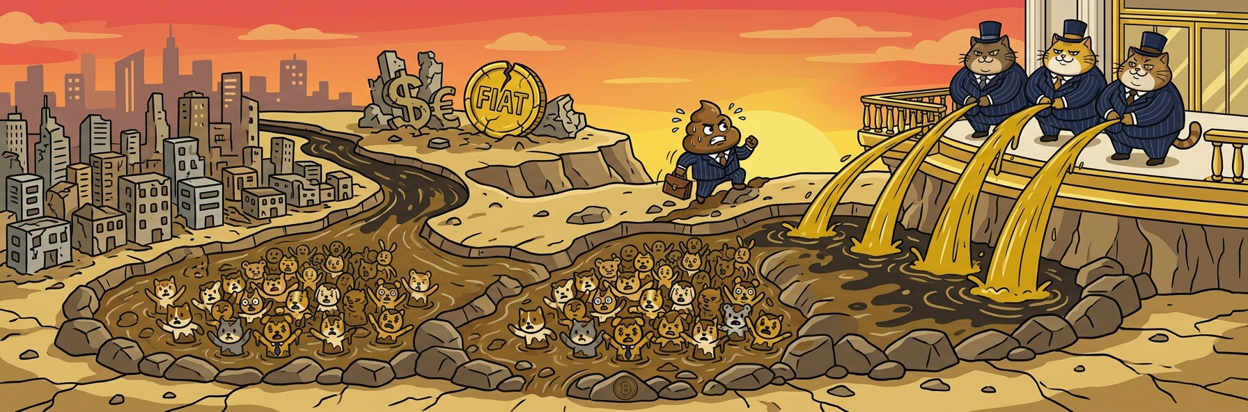 Fat cat bankers pour golden streams downstream onto drowning retail traders while the Chairman marches upstream with his briefcase