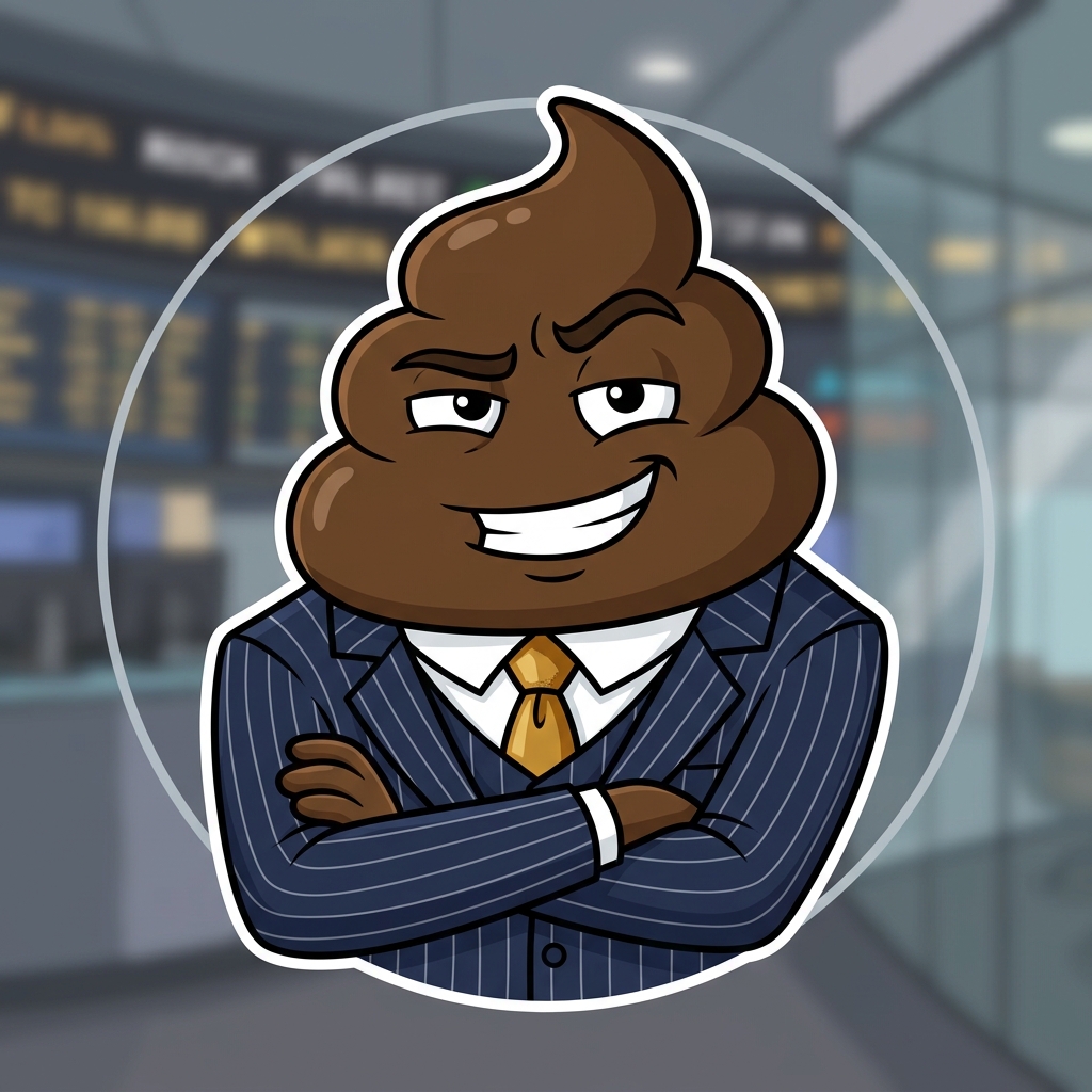 The Chairman — a smug turd in a pinstripe suit, arms crossed on the trading floor